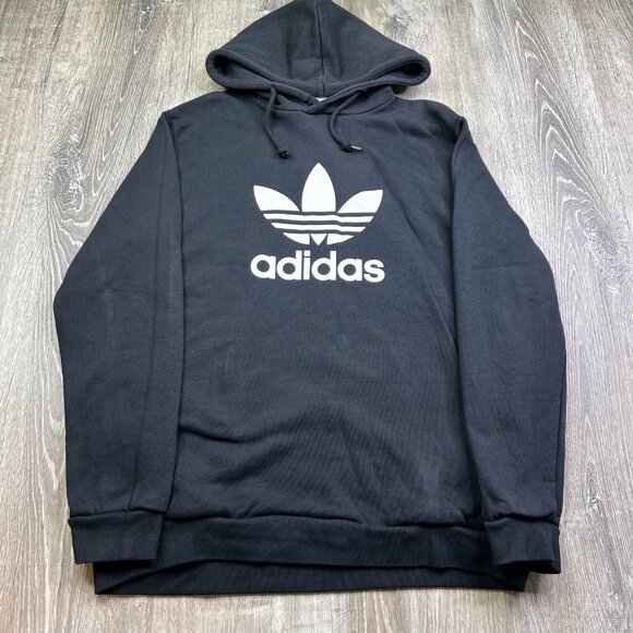 Adidas Solid Black Hoodie Sweatshirt Men’s Size L Large Trefoil Zippered - Picture 1 of 10